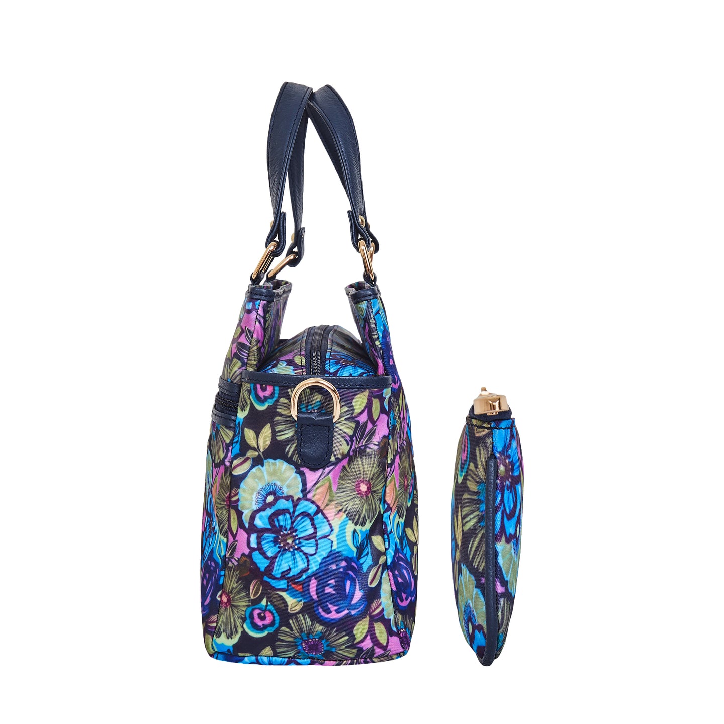 Leather Satchel Bag & Coin Pouch Combo for Women Botanical Print